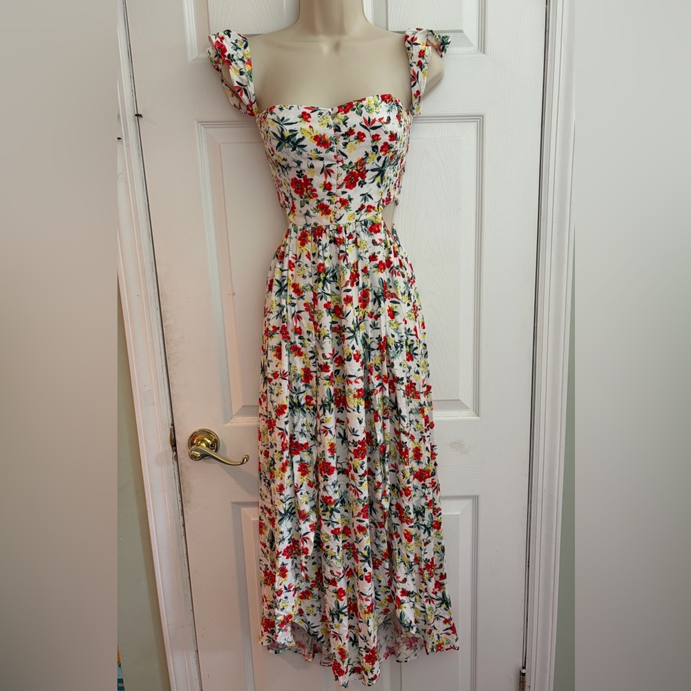 NWT Lush Floral Maxi Dress Small‎ Cottagecore Boho Cutout Sundress Rayon